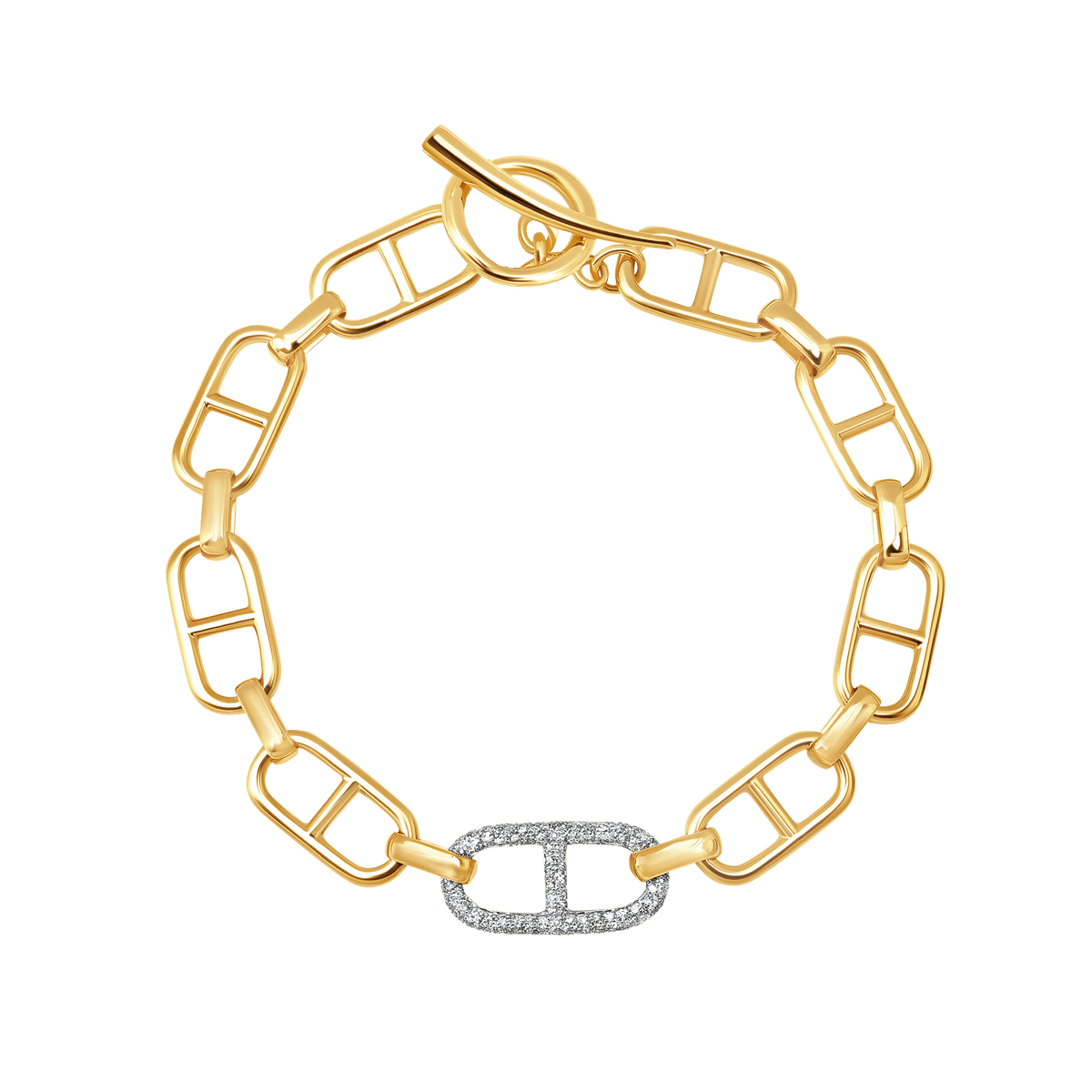 Stirrup Chain Bracelet with Pavé Stirrup Link and Tusk Clasp