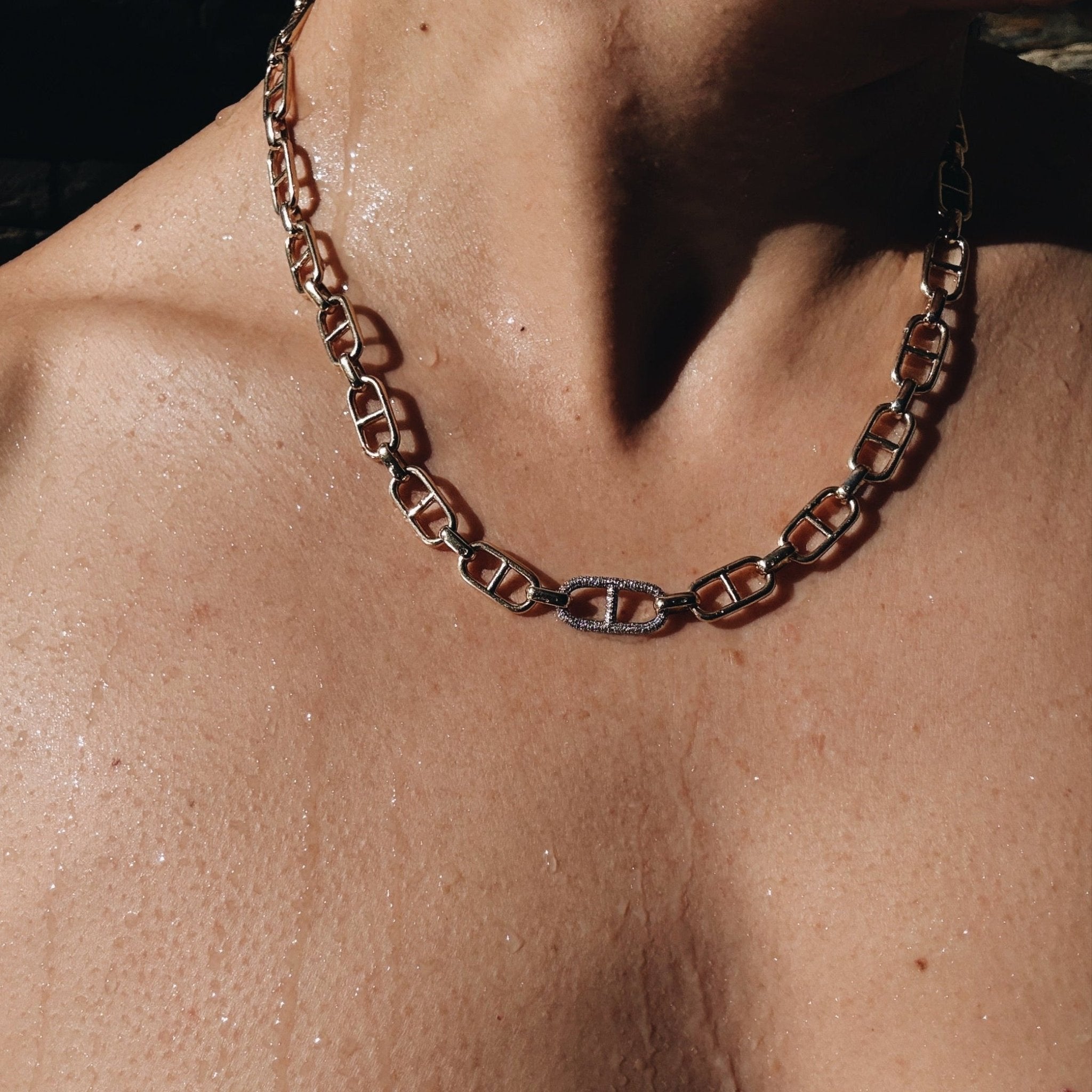 Stirrup Chain Necklace with Tusk Clasp