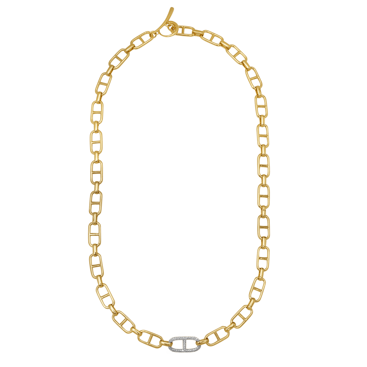 Stirrup Chain Necklace with Pavé Stirrup Link and Tusk Clasp