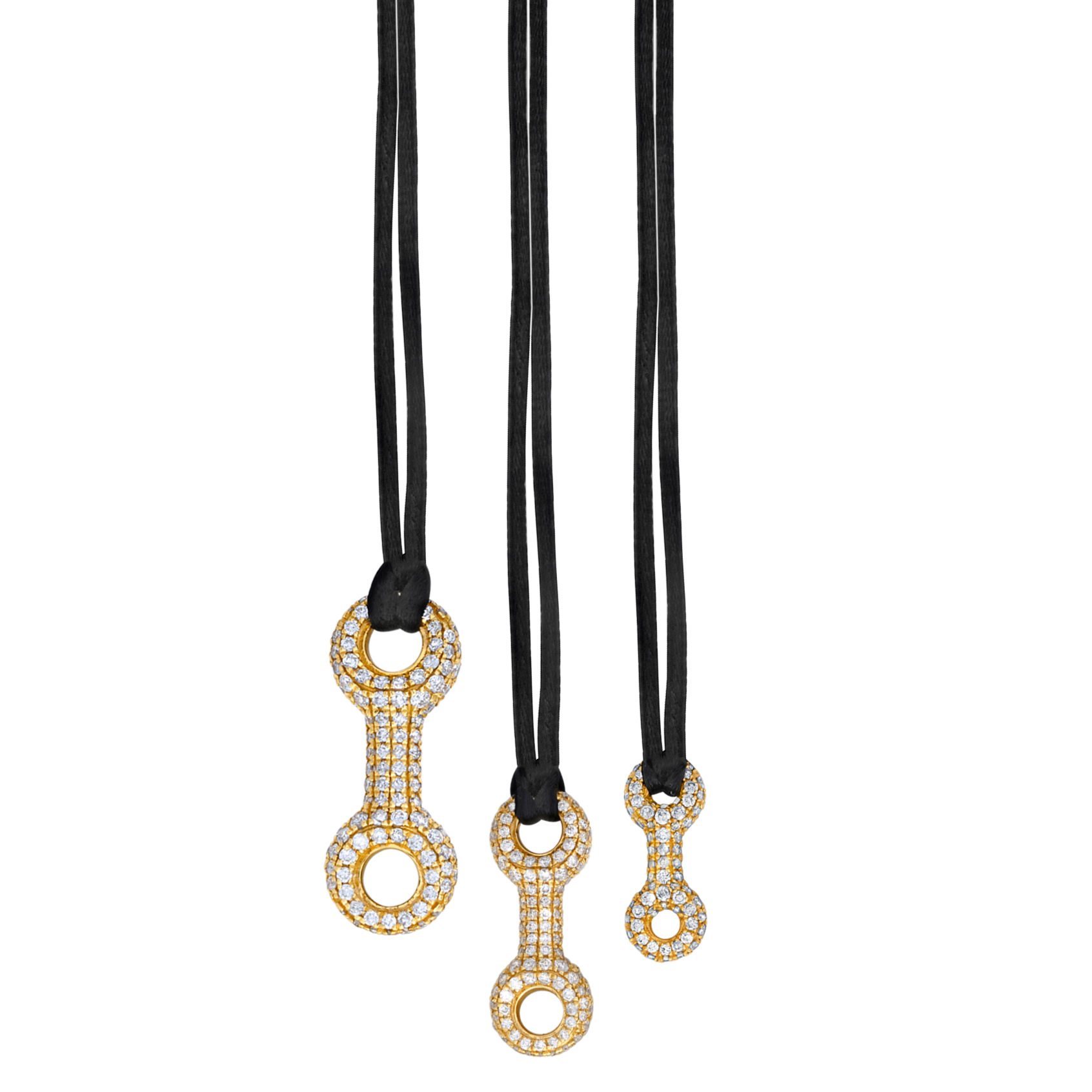 Double Beam Link with White Pavé Diamonds on Silky Cord Double Beam Link with White Pavé Diamonds on Silky Cord