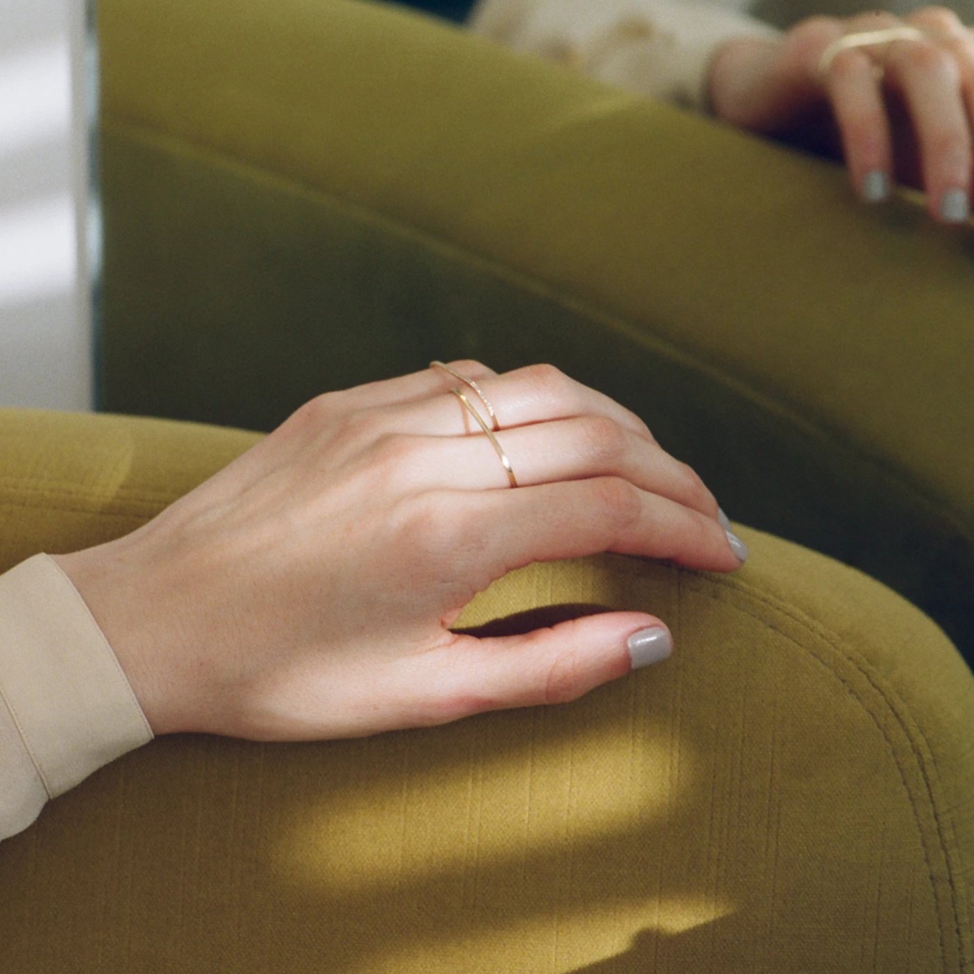 Crafted for two fingers, the yellow gold Infinite Staple Ring sparkles with white pavé diamonds, offering a fresh, bold statement - Gabriela Artigas