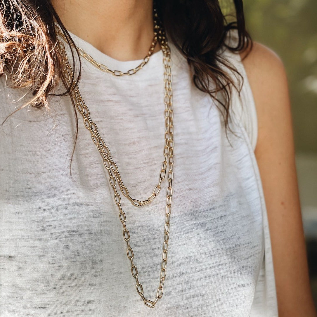 Trendy baby rectangular link chain necklace featuring a chic tusk clasp - Gabriela Artigas