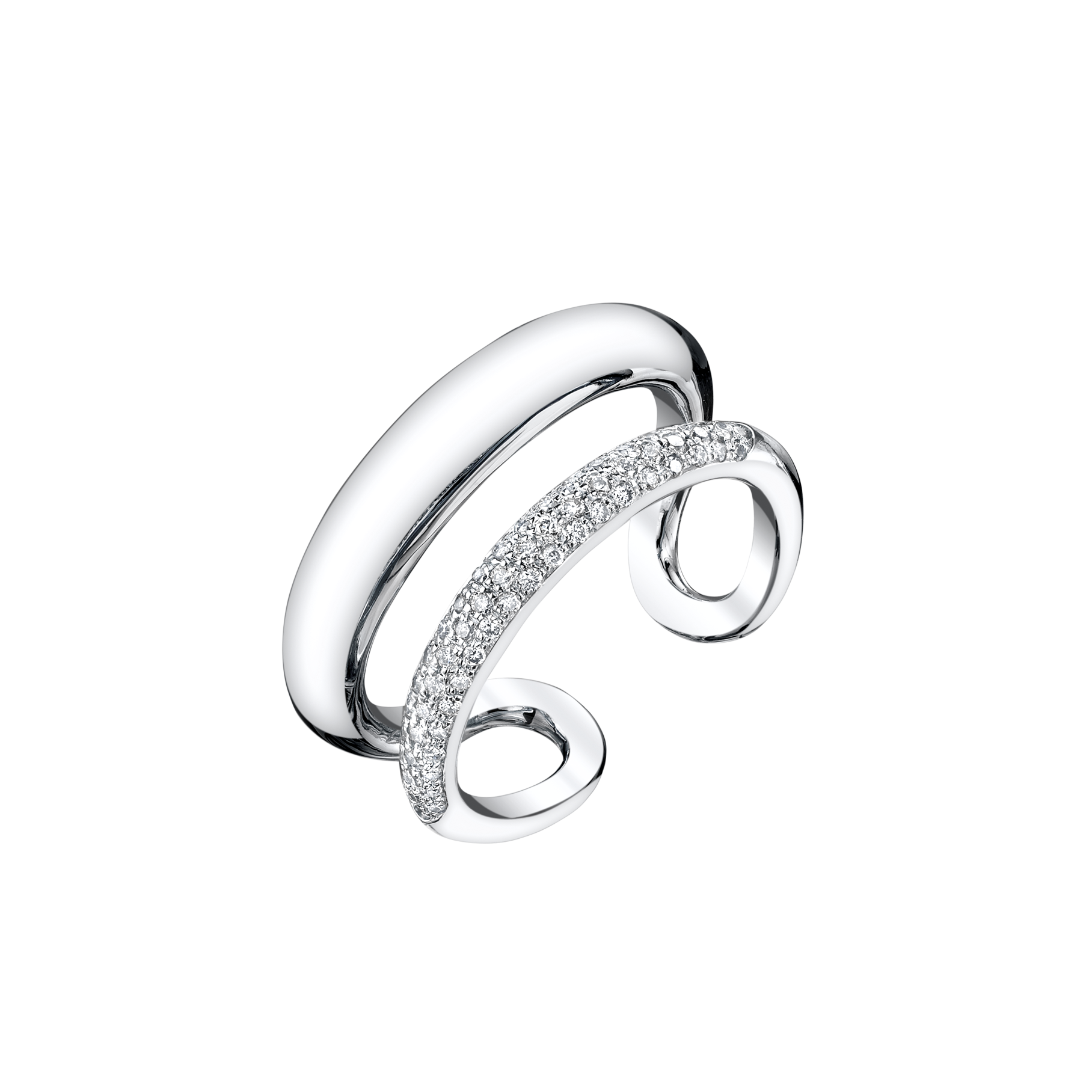 Twin Tusk Ring with Half White Pavé Diamonds - Gabriela Artigas
