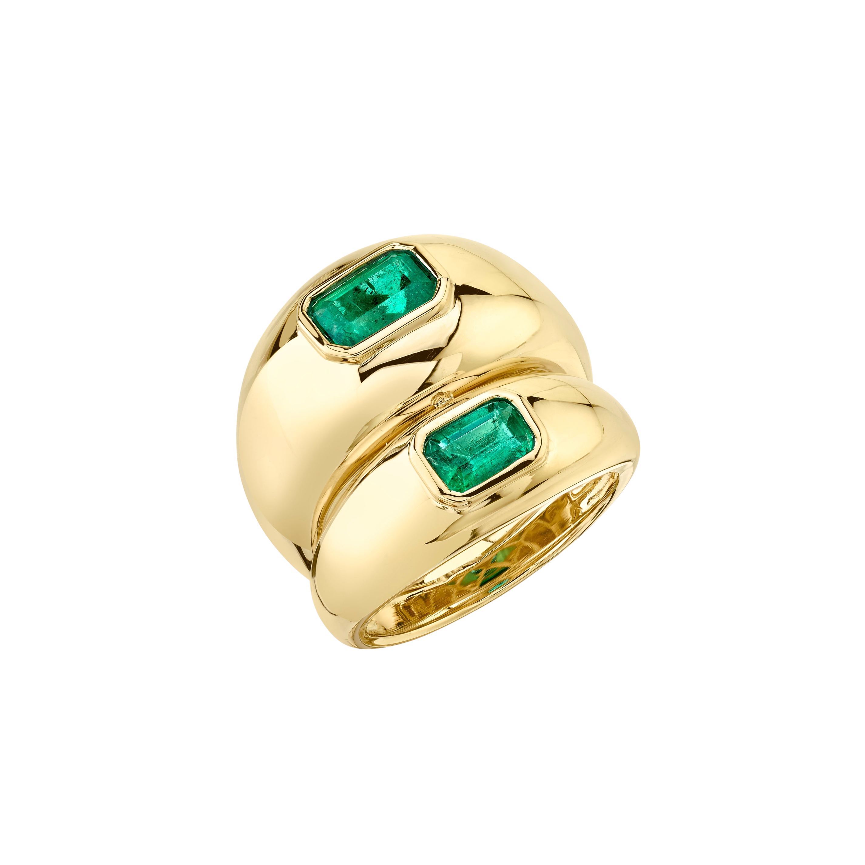 Stylish vermeil gold double balloon ring featuring vibrant emeralds - Gabriela Artigas