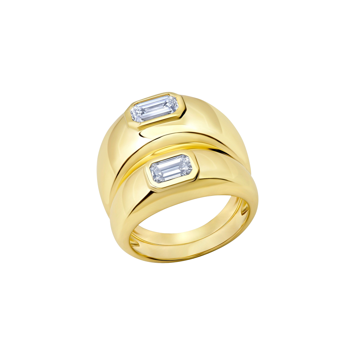 Double balloon ring in yellow gold featuring emerald-cut diamonds - Gabriela Artigas