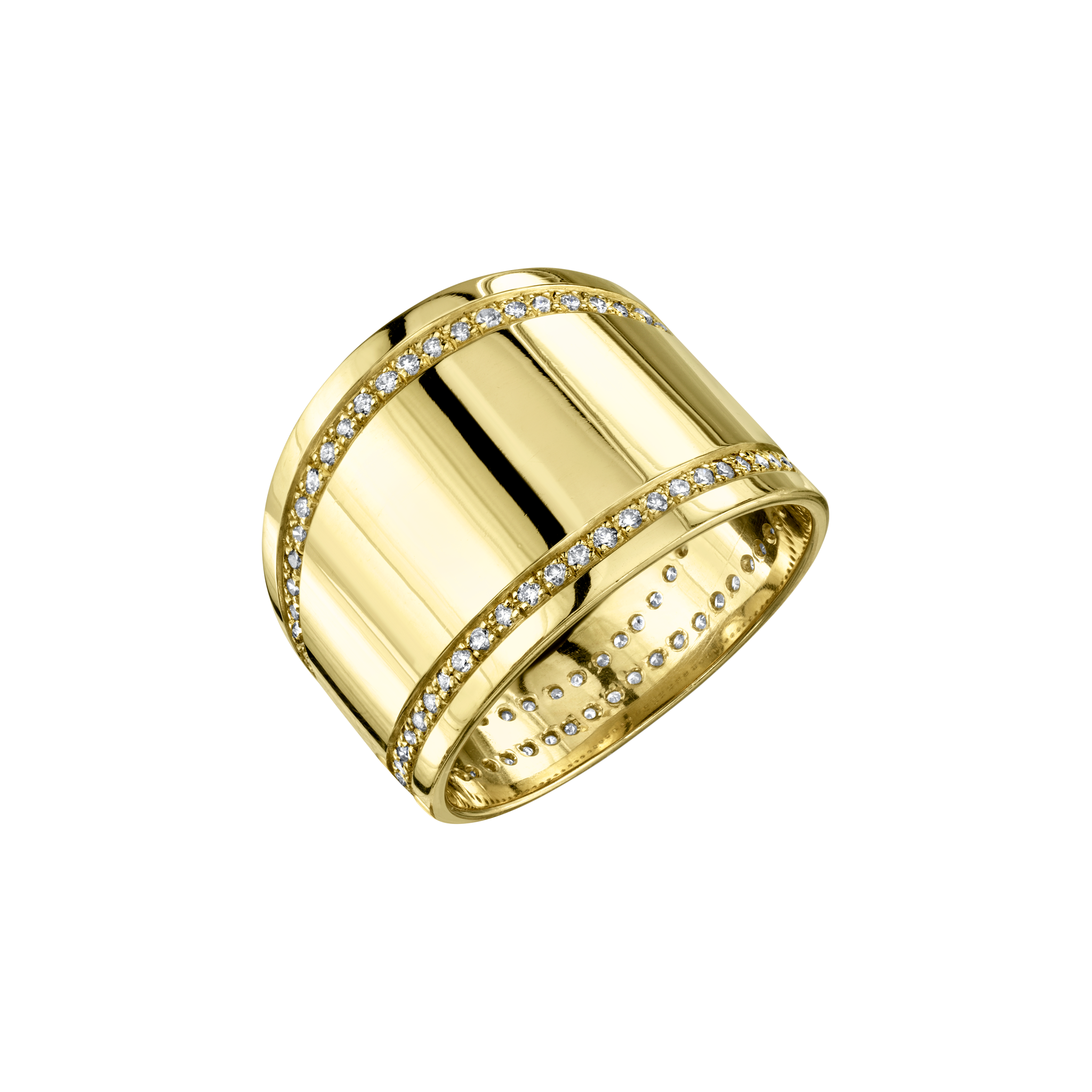 Cigar band ring in gold vermeil adorned with double lines of white pavé diamonds - Gabriela Artigas