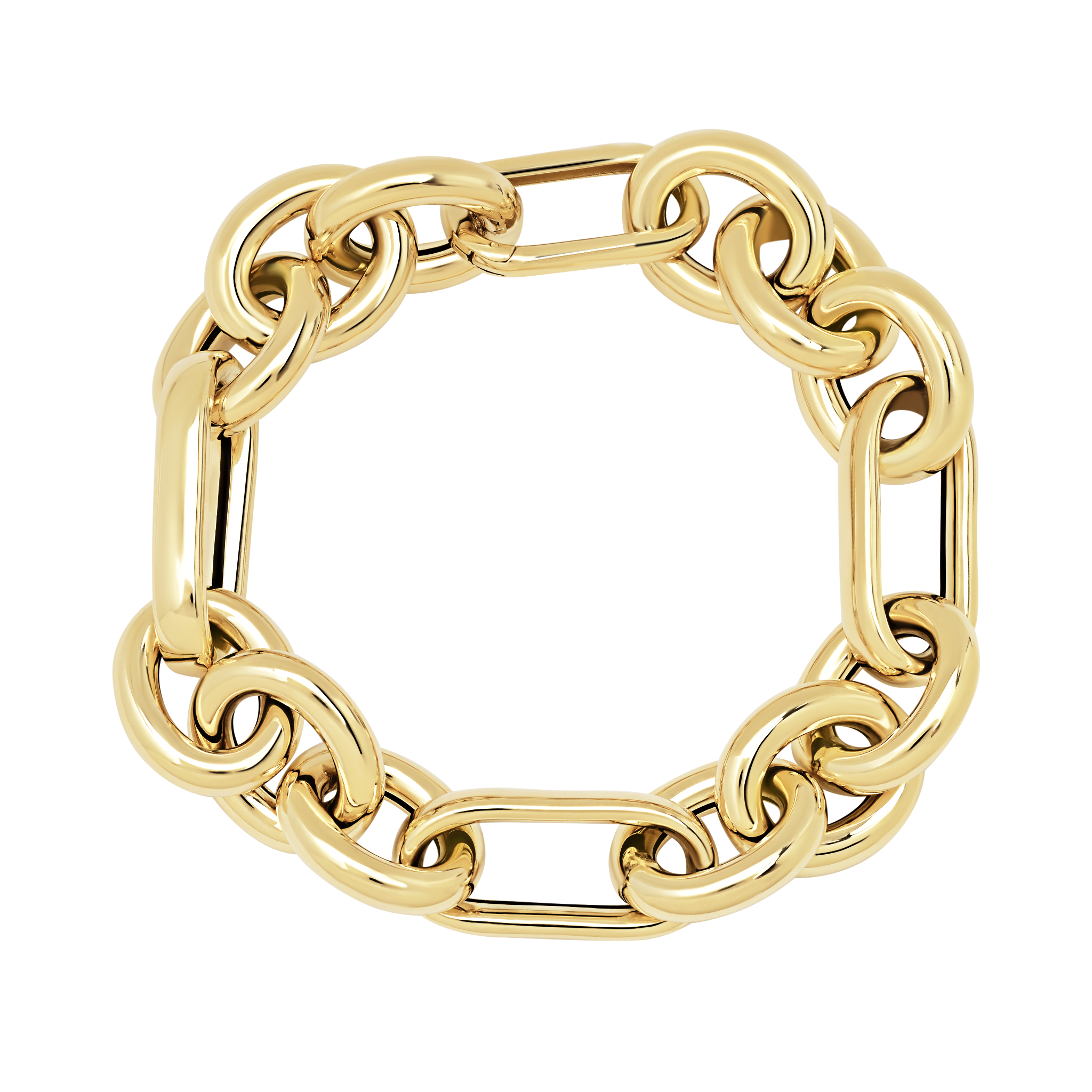 A modern gold bracelet with rectangular links, showcasing a stylish chained design - Gabriela Artigas