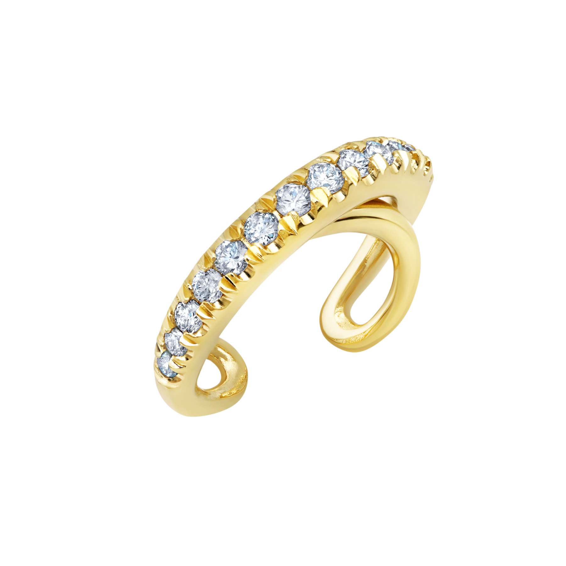 Timeless twisted Twin Tusk ear cuff in gold with sparkling French-cut diamonds - Gabriela Artigas