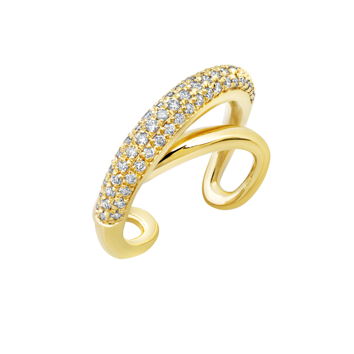 Twisted infinity-shaped Twin Tusk ear cuff in gold, accented with white pave diamonds - Gabriela Artigas