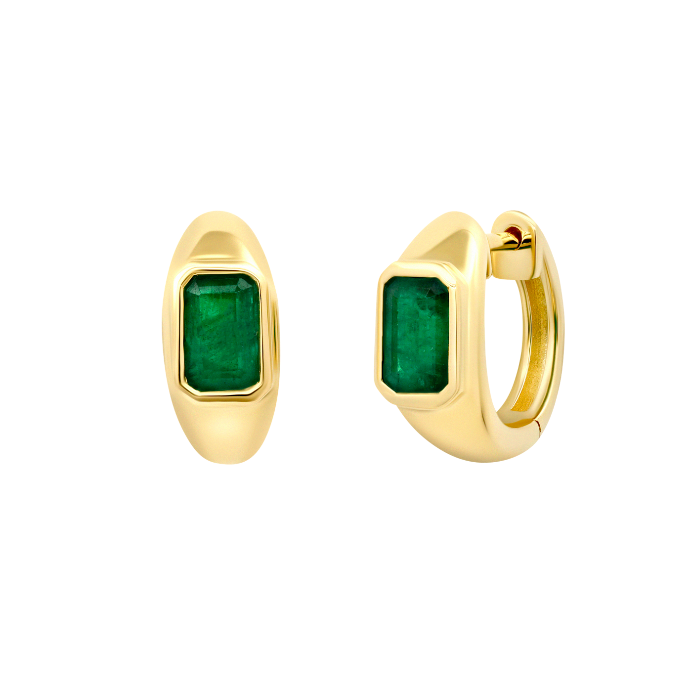 Classic Small Balloon Earrings in 14K yellow gold, each with a dapper emerald at the center, showcasing an elegant design for timeless allure - Gabriela Artigas