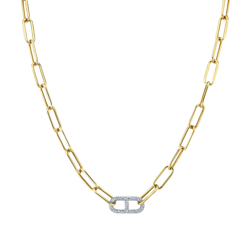 Stirrup Link Necklace with White Pavé Diamonds - Gabriela Artigas