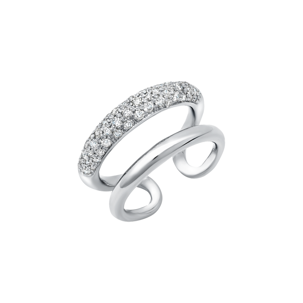 Statement Twin Tusk Ring in 14K white gold, with one tusk encrusted with assorted pavé diamonds for a unique, radiant look - Gabriela Artigas