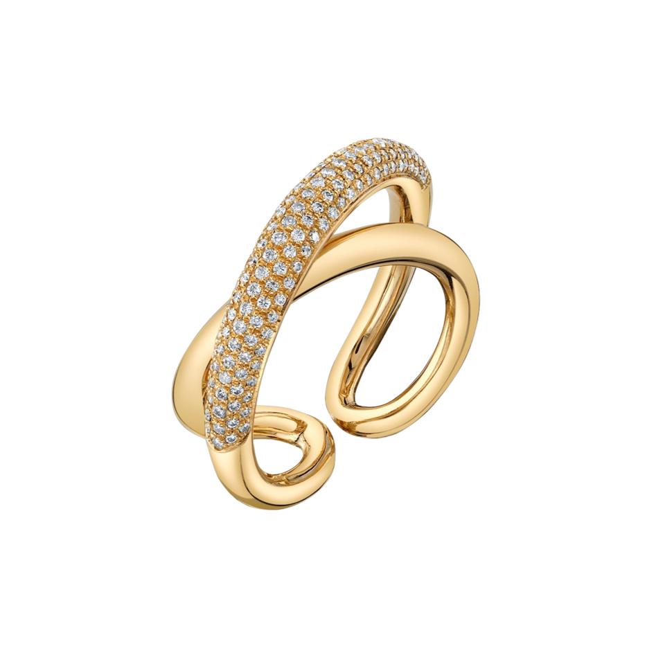 Gold twisted infinity ring with white pavé diamonds - Gabriela Artigas