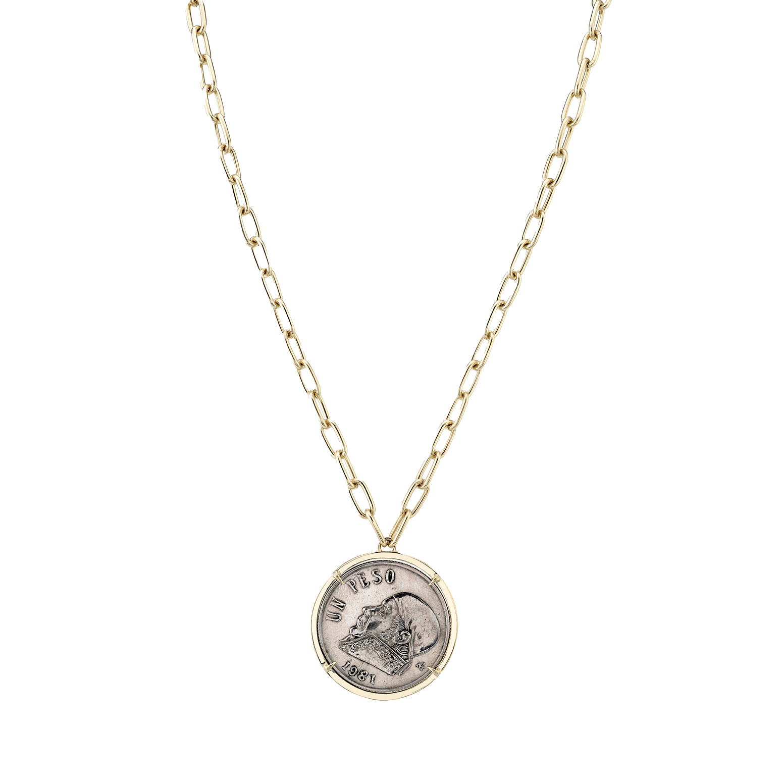Luxury gold Vintage Mexican Peso Necklace, a two-tone design on a gold chain, adding a chic, urban touch to any look - Gabriela Artigas