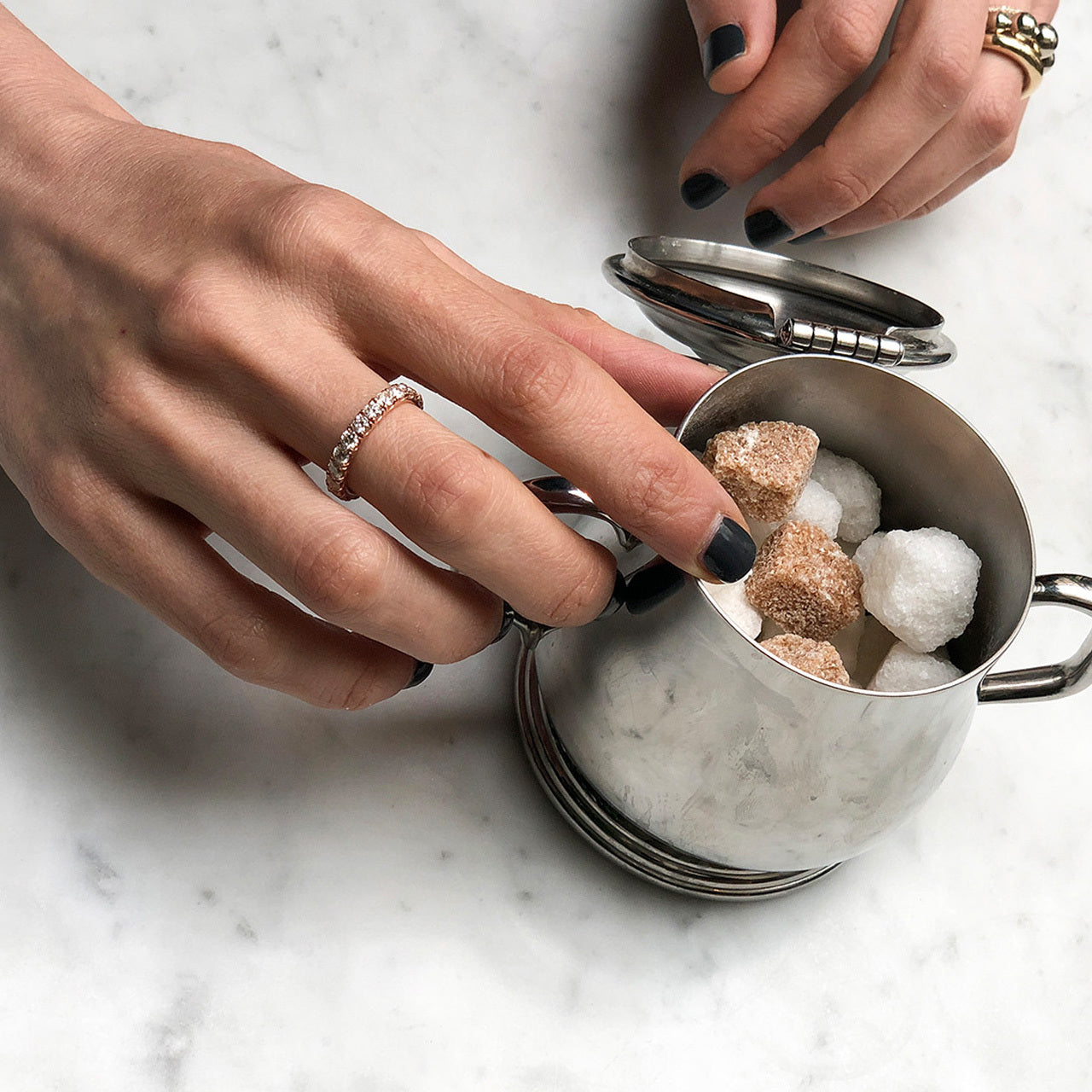 Gold thick band ring encrusted with round diamonds - Gabriela Artigas