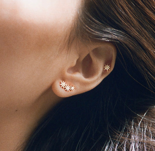 Triple Star Earrings with White Pavé Diamonds - Gabriela Artigas