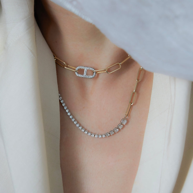 Stirrup Link Necklace with White Pavé Diamonds - Gabriela Artigas