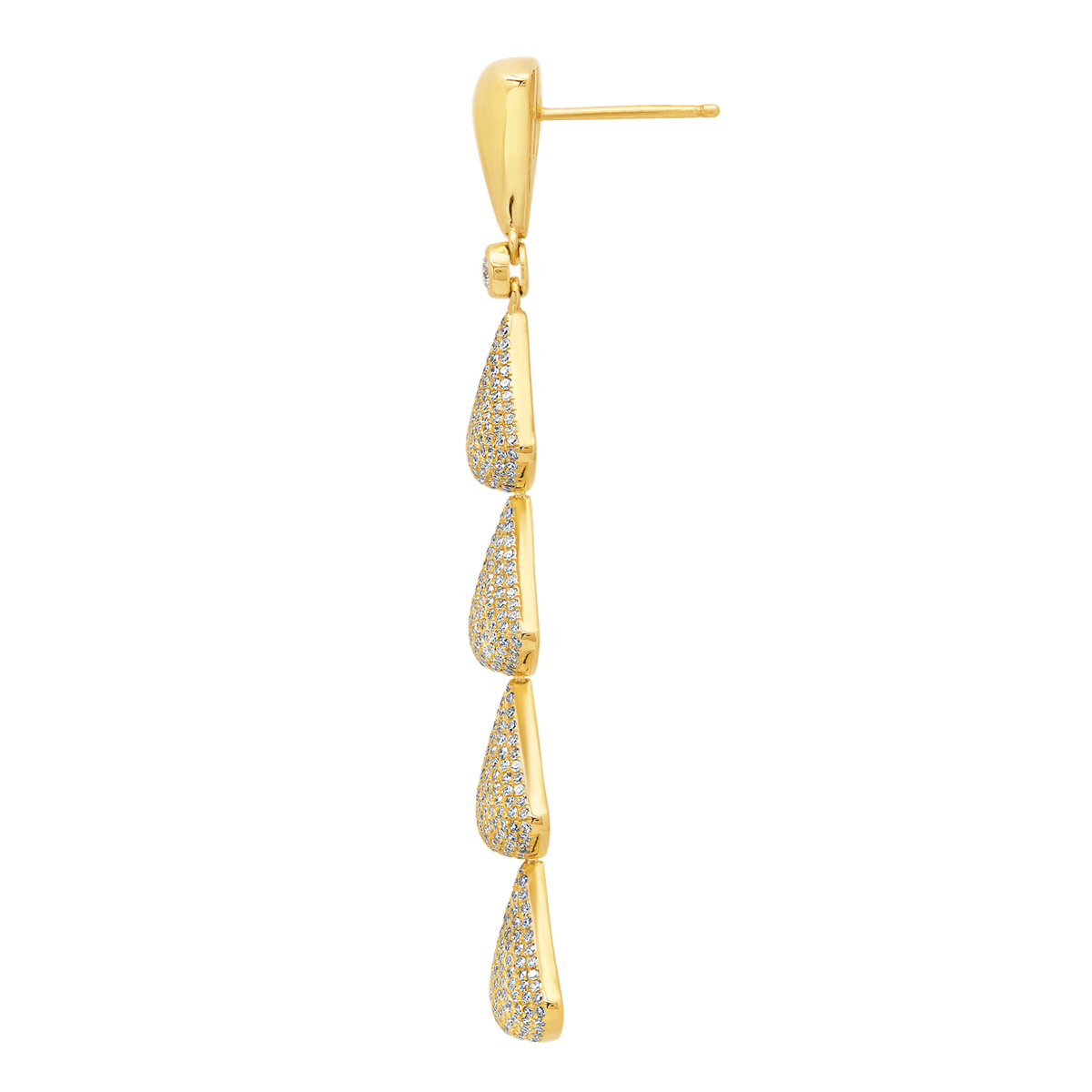 Vertical storytelling in precious metal. The Apse Chain Earrings feature a tiered, architectural design in 14K gold with white pavé diamond accents. Each tier is thoughtfully proportioned to create elegant movement and depth.

These luxury drop earrings appeal to modern jewelry lovers and design professionals who value sculptural form and refined simplicity. The architectural proportions translate the elegance of interior design into wearable jewelry.