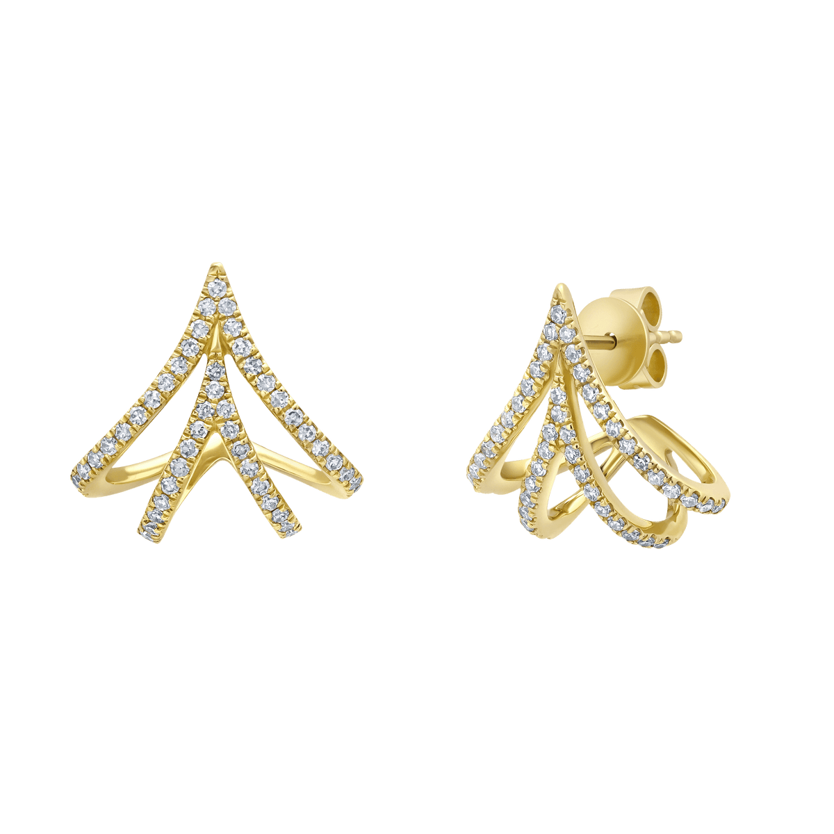 Negative space becomes design element. The Cage Apse Earrings feature an open architectural framework in 14K gold, defined by white pavé diamonds. The geometric cage structure celebrates the interplay between solid form and void.

These luxury statement earrings are ideal for design professionals and fine jewelry collectors seeking contemporary pieces with sculptural presence.