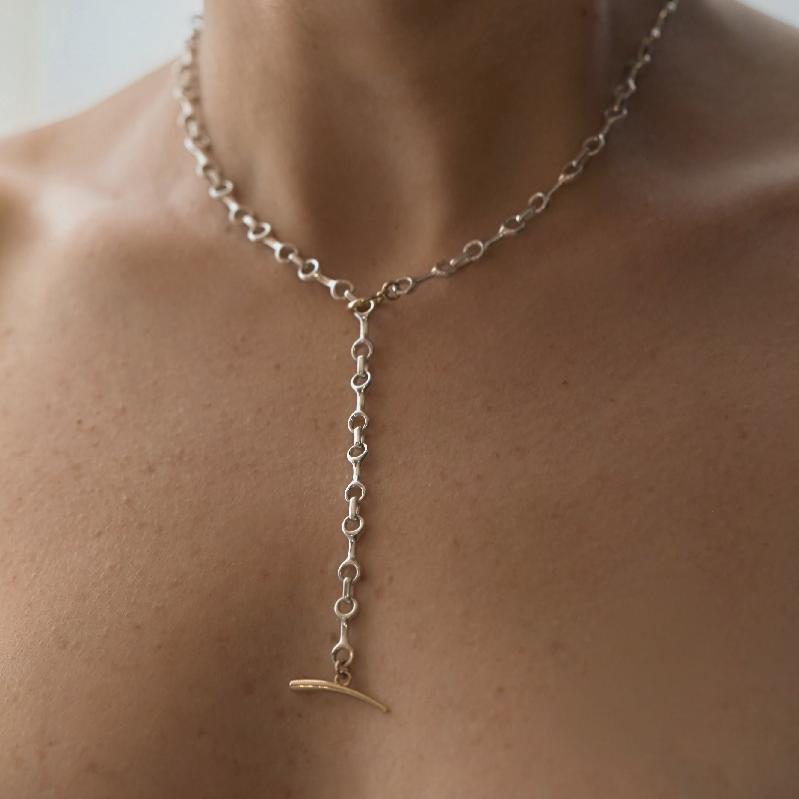 15 MM Two Tone Double Beam Chain Necklace with Tusk Clasp 15 MM Two Tone Double Beam Chain Necklace with Tusk Clasp