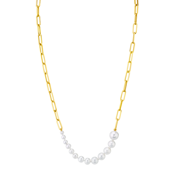 Fine Ascending Pearls Necklace on Rectangular Chain - Gabriela Artigas