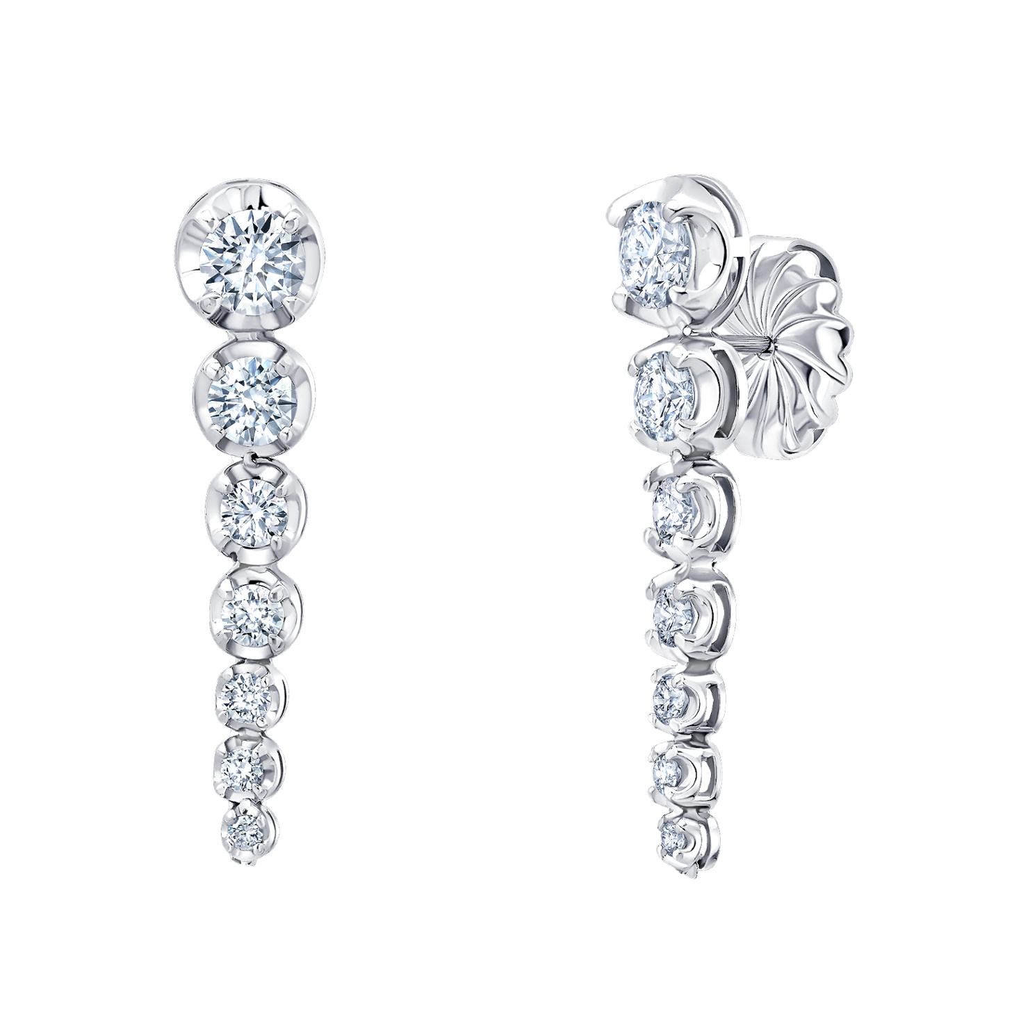 Long Ascending Diamonds Tennis Earrings in white gold, showcasing downward-hanging diamonds in a bold, sparkling design - Gabriela Artigas