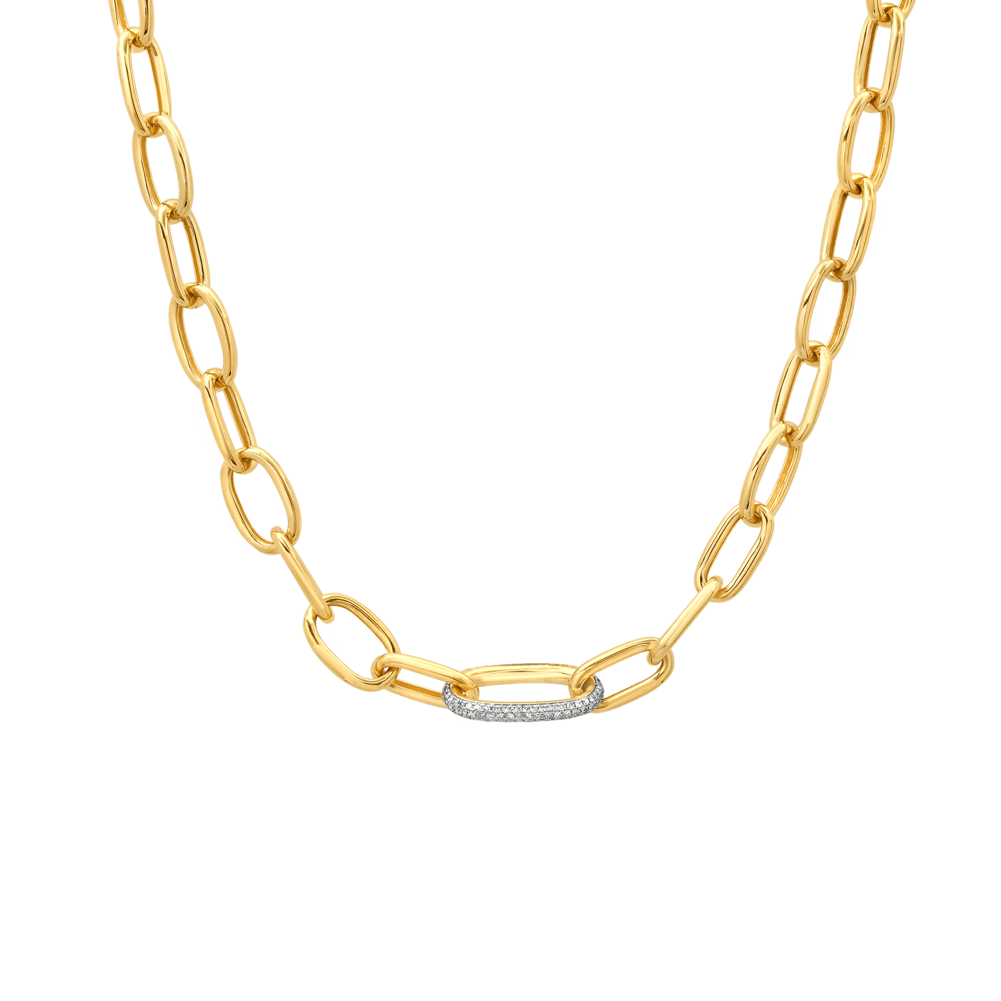 Long Rectangular Chain Necklace with White Pavé Diamond Link