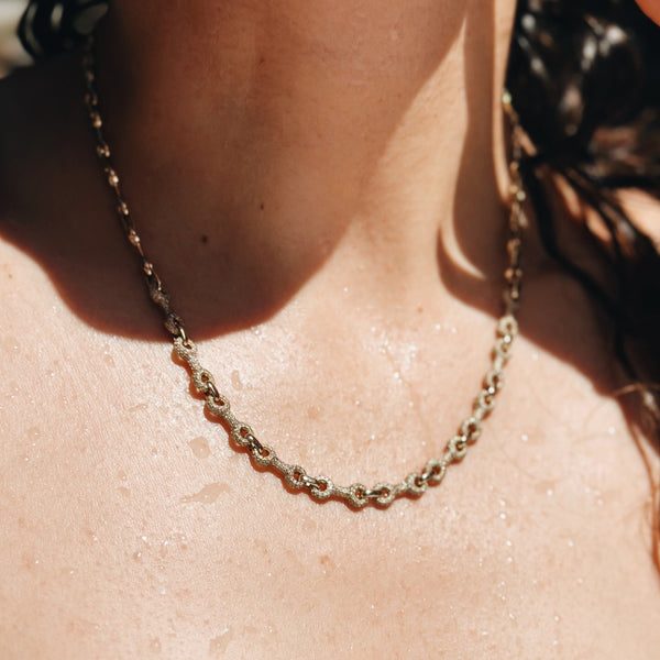 Mini Double Beam Continuo Chain Necklace with Pavé Links. - Gabriela Artigas