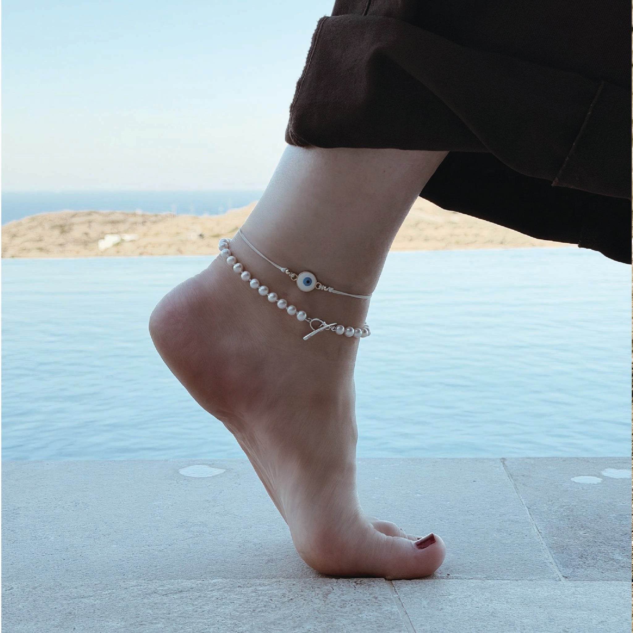 Pearl Anklet with Sterling Tusk Clasp