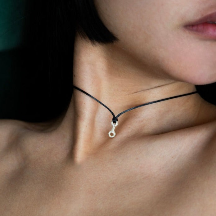 Double Beam Link with White Pavé Diamonds on Silky Cord Necklace - Gabriela Artigas
