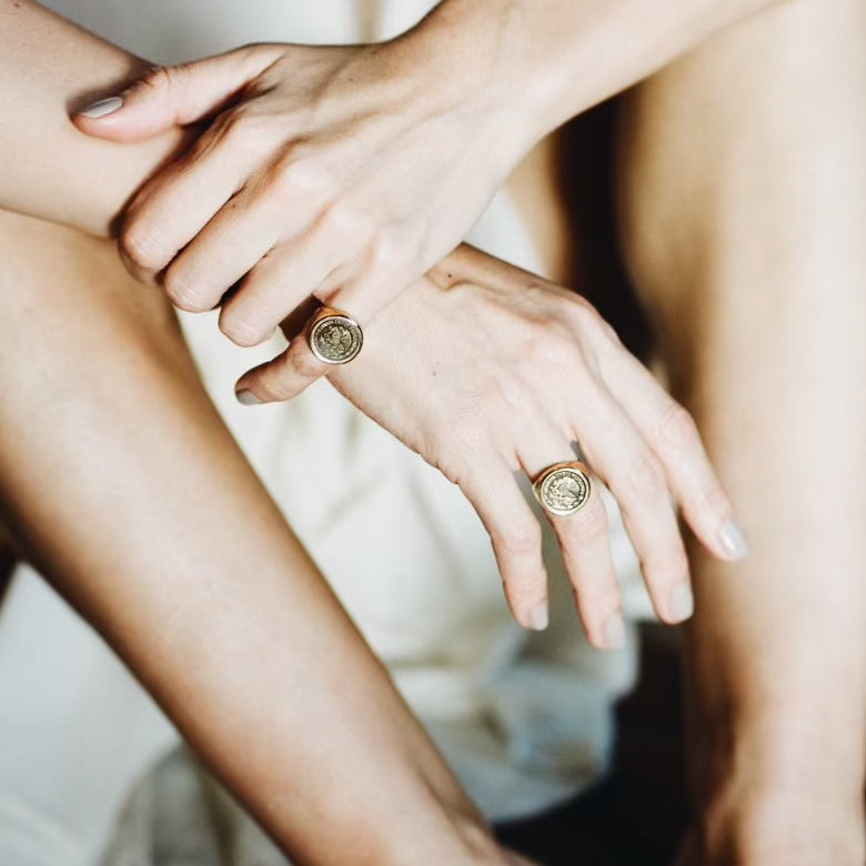 Vintage Mexican coin ring with a signet-style setting, handmade in Los Angeles - Gabriela Artigas + CO