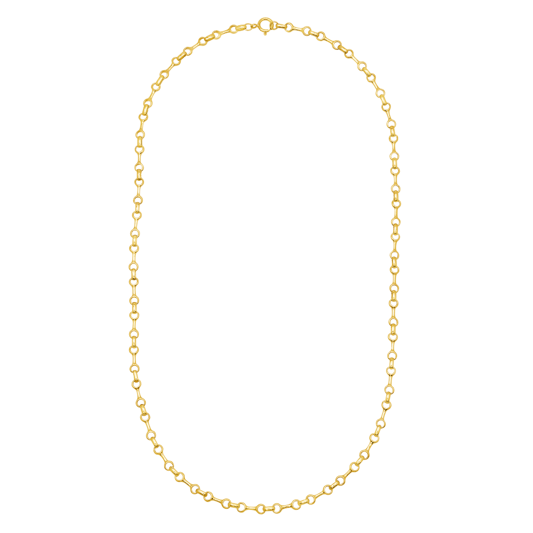 Double Beam chain necklace, 15mm links in polished 14K gold, refined piece that pairs with riding wear and luxury equestrian aesthetic