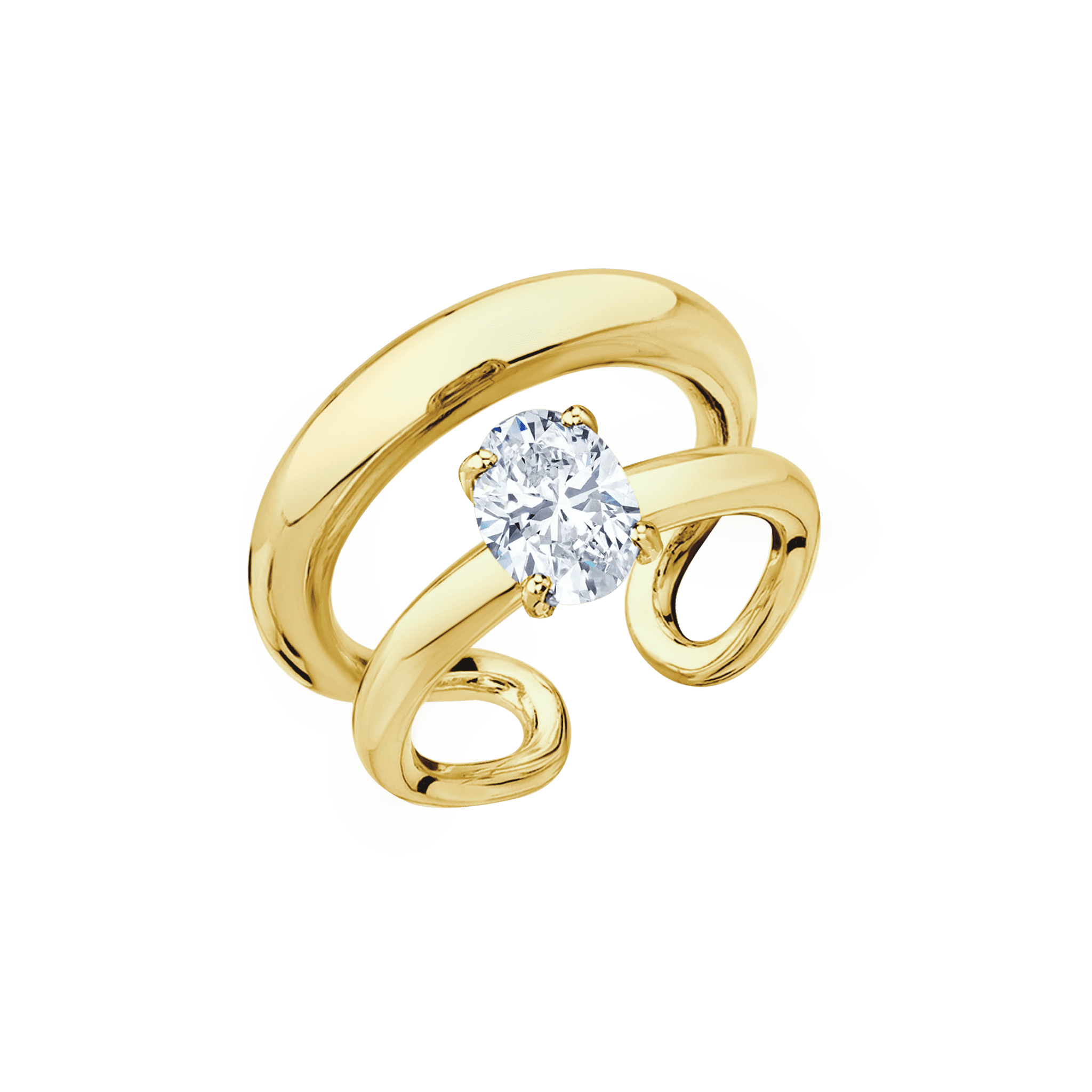 Twin Tusk Ring with Suspended Oval Diamond - Gabriela Artigas