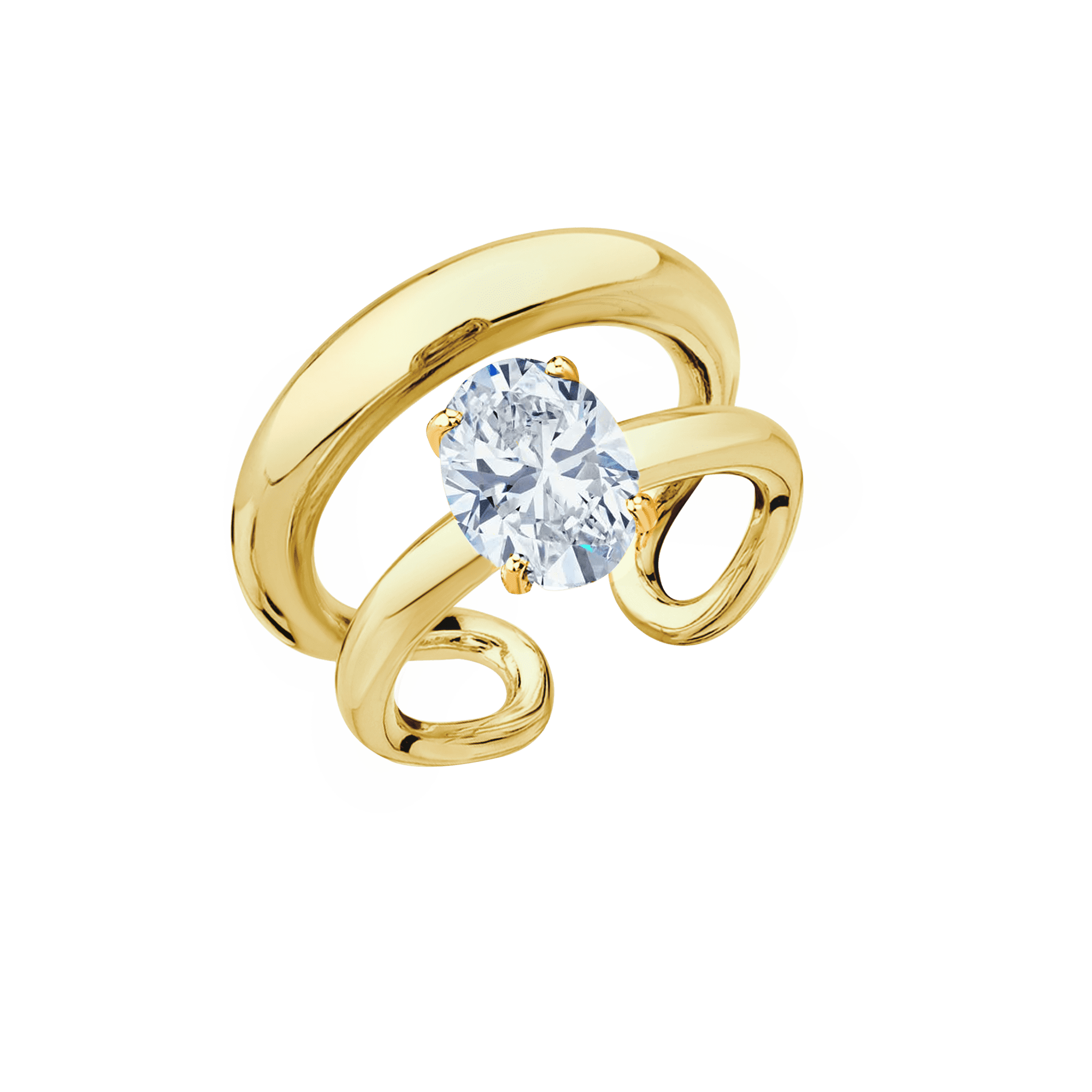 Twin Tusk Ring with Suspended Oval Diamond