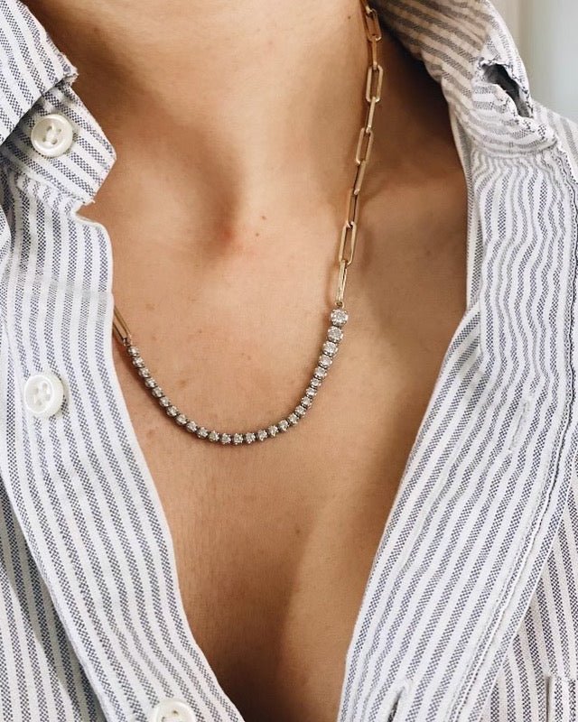 Ascending Diamonds Tennis Necklace on Rectangular Chain - Gabriela Artigas + CO