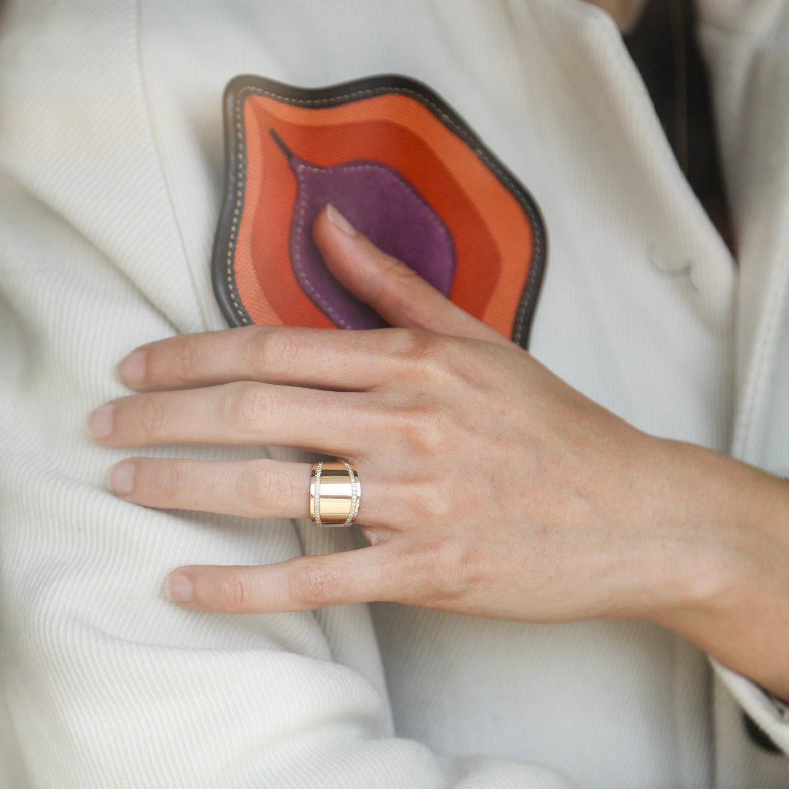 Cigar Band Ring with Double Line White Pavé Diamonds - Gabriela Artigas + CO