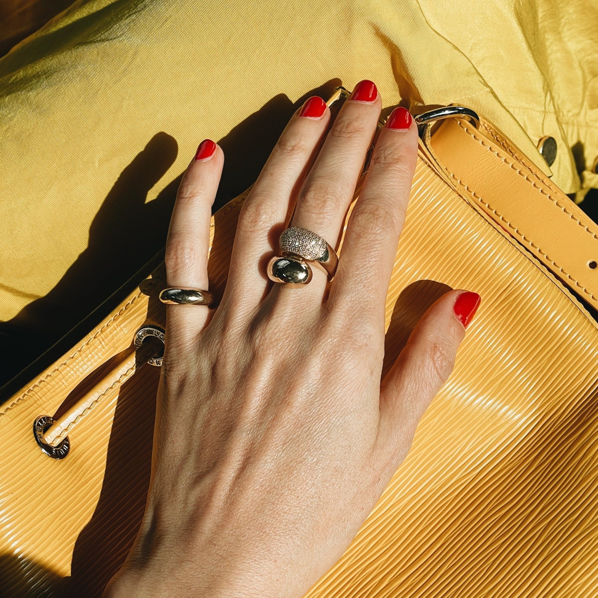 Double Apse Ring with One Side White Pavé Diamonds - Gabriela Artigas + CO