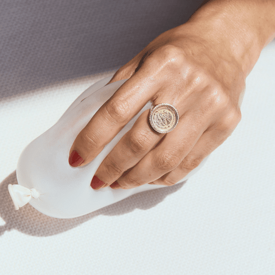 Fine Vintage Coin Ring with White Pavé Diamonds – view 2
