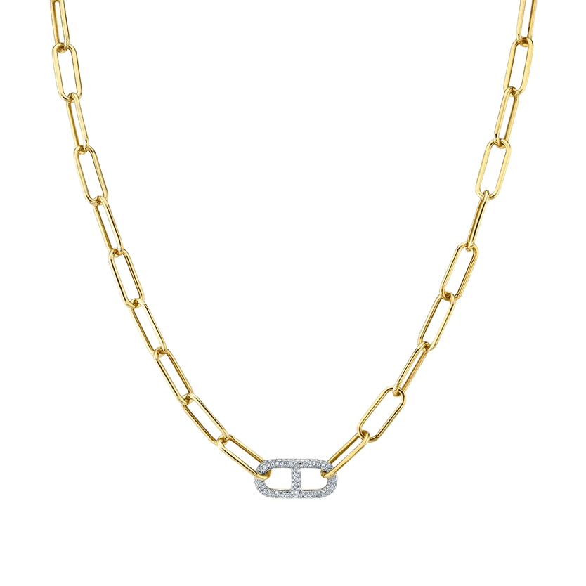 Link Necklace with Stirrup Pavé White Diamonds with Tusk Clasp - Gabriela Artigas + CO