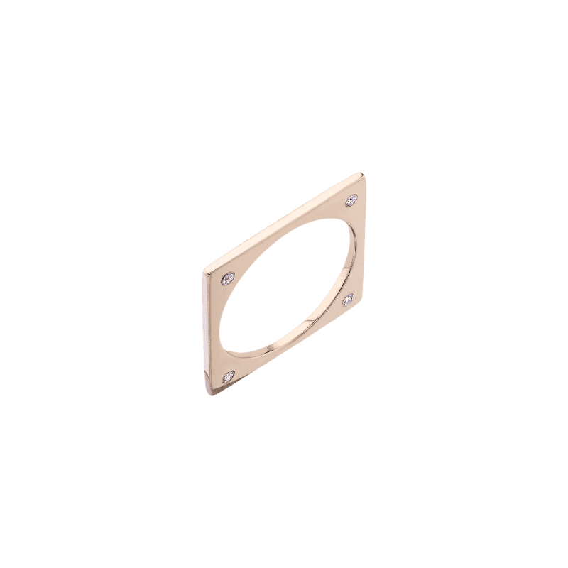 Thin Square Ring with Corner White Diamonds - Gabriela Artigas