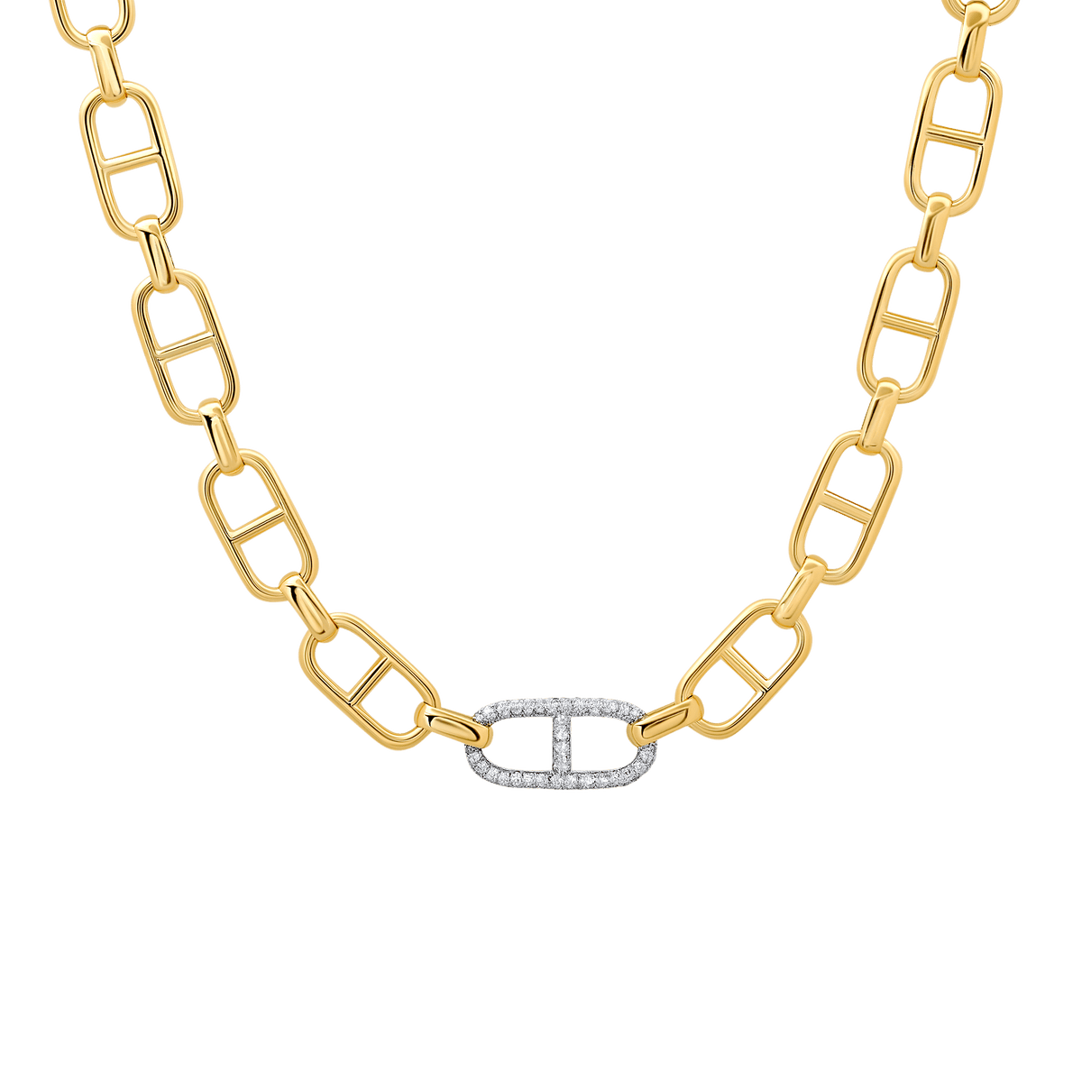 Stirrup Chain Necklace with Pavé Stirrup Link and Tusk Clasp – view 3