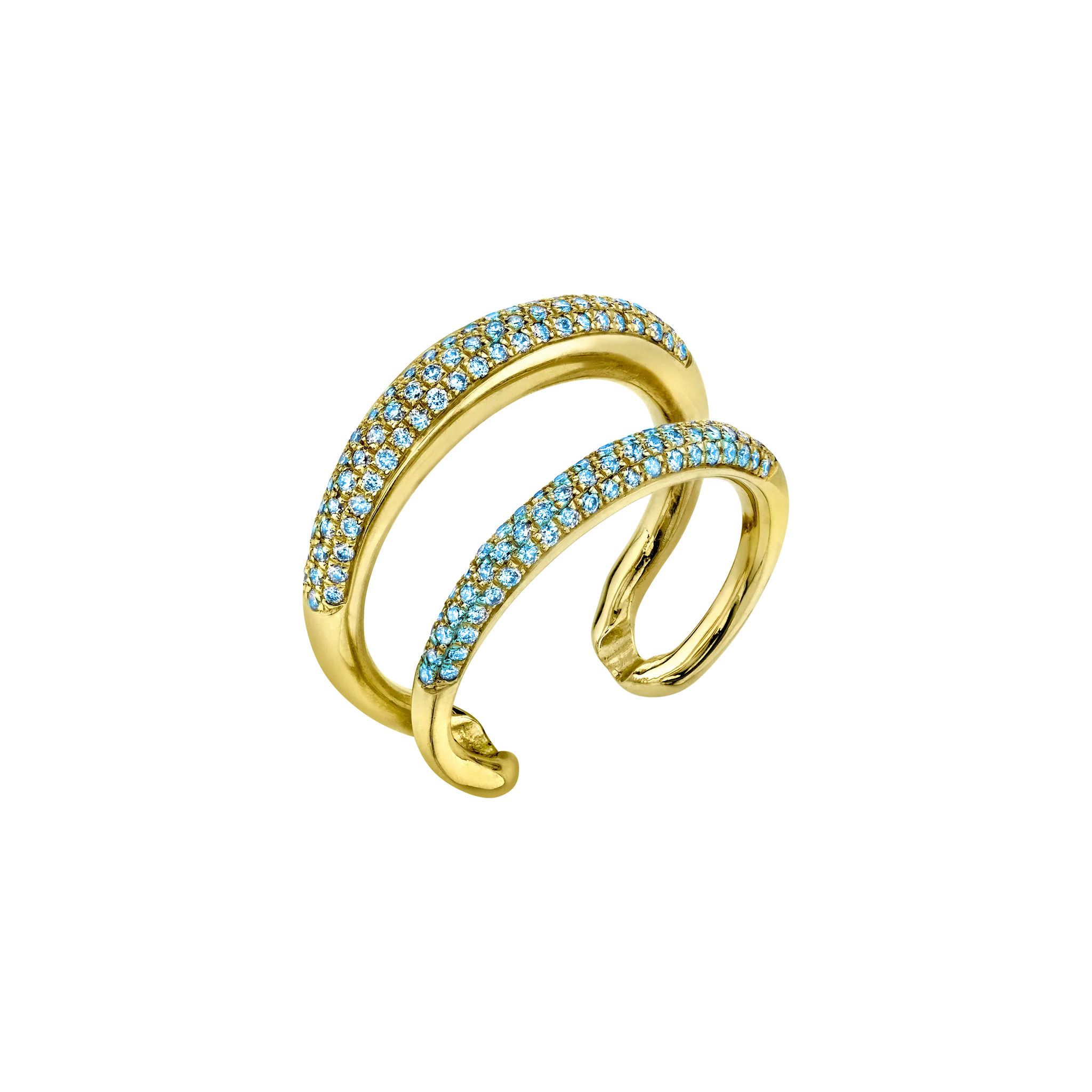 Twin Tusk Ring with Double Pavé Aquamarines - Gabriela Artigas