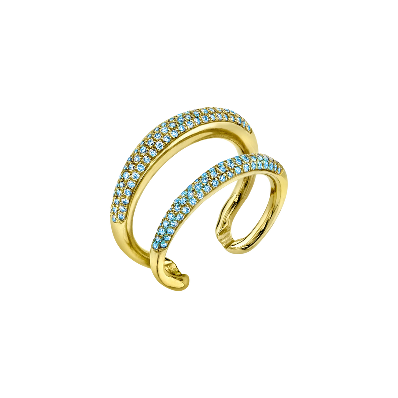 Twin Tusk Ring with Double Pavé Aquamarines - Gabriela Artigas