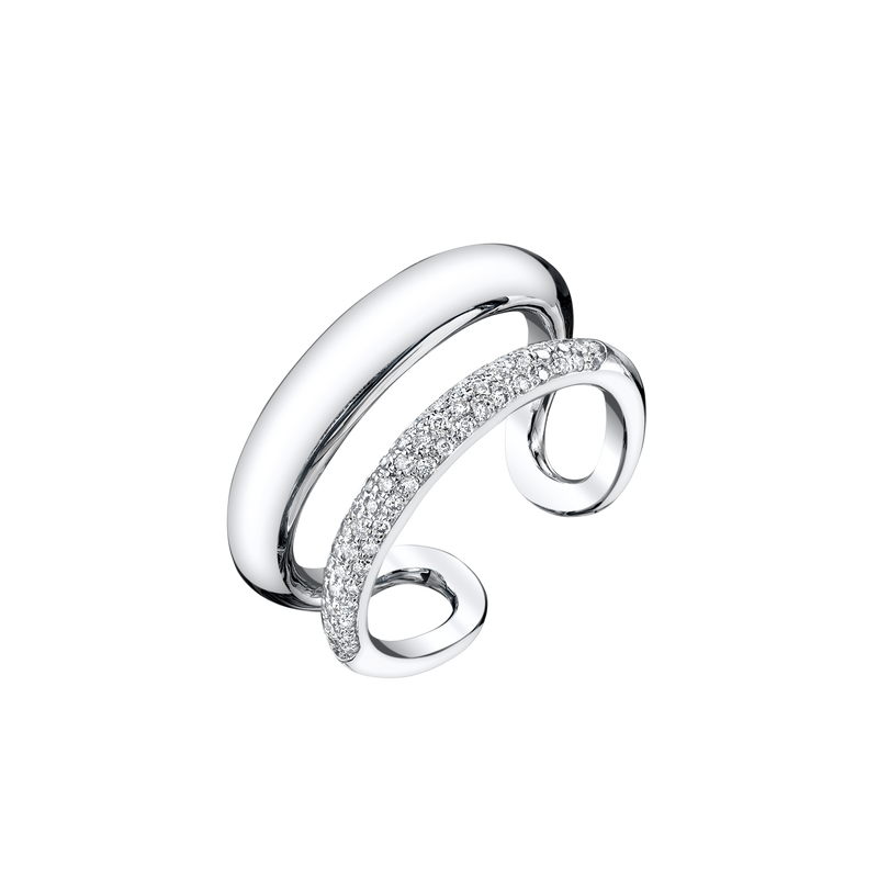 Twin Tusk Ring with Half White Pavé Diamonds - Gabriela Artigas