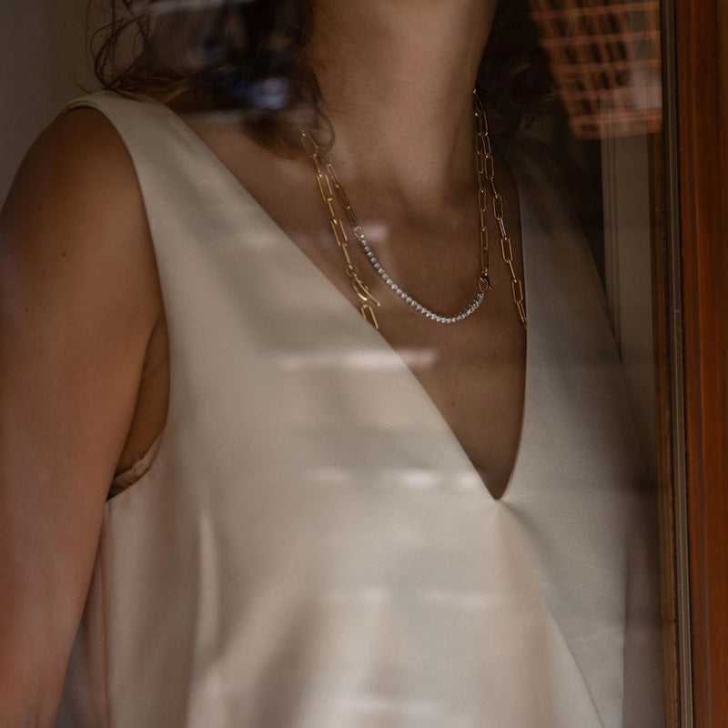 Rectangular Chain Necklace with Ascending Diamonds - Gabriela Artigas