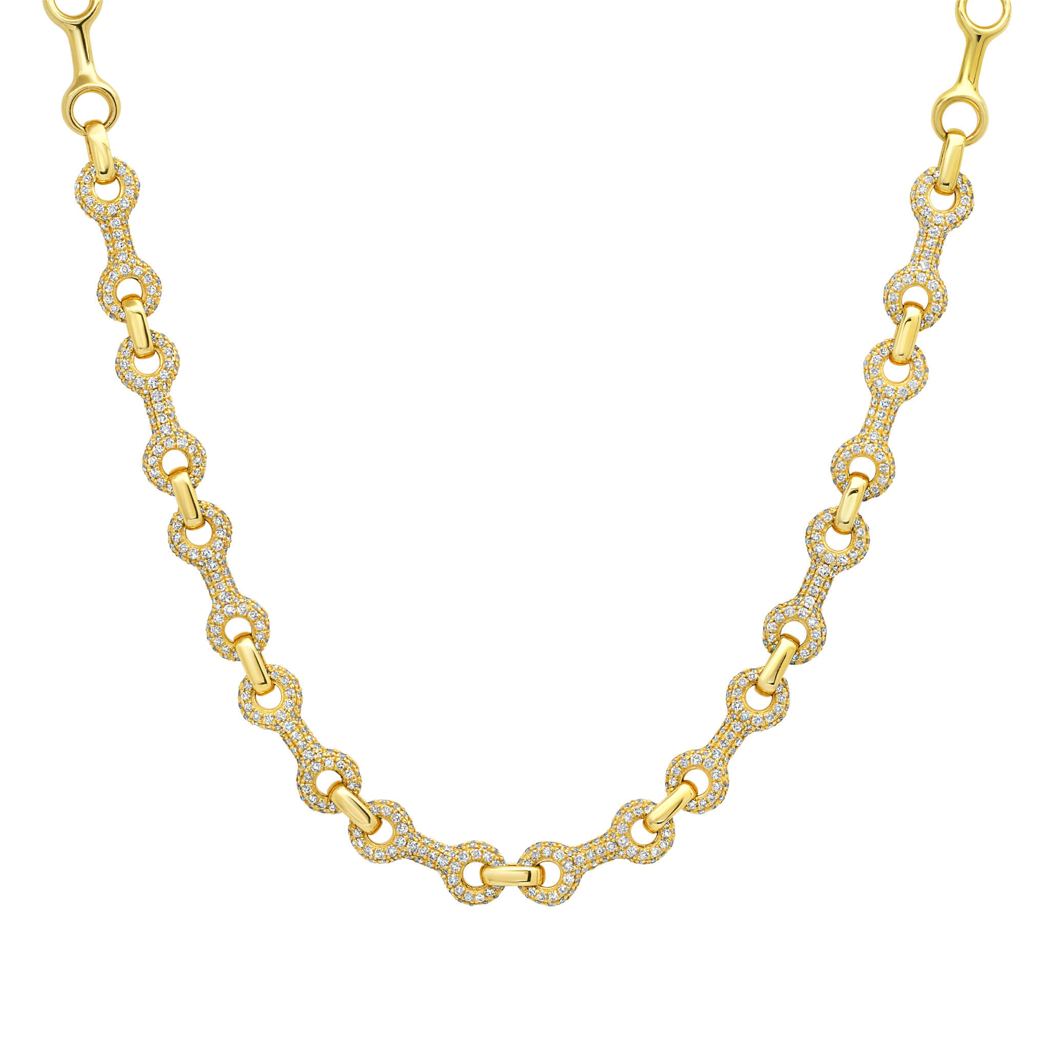 15mm Double Beam Necklace with Center White Diamonds Pavé Links - Gabriela Artigas