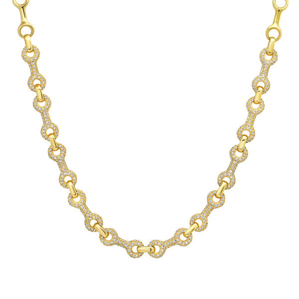 15mm Double Beam Necklace with Center White Diamonds Pavé Links - Gabriela Artigas