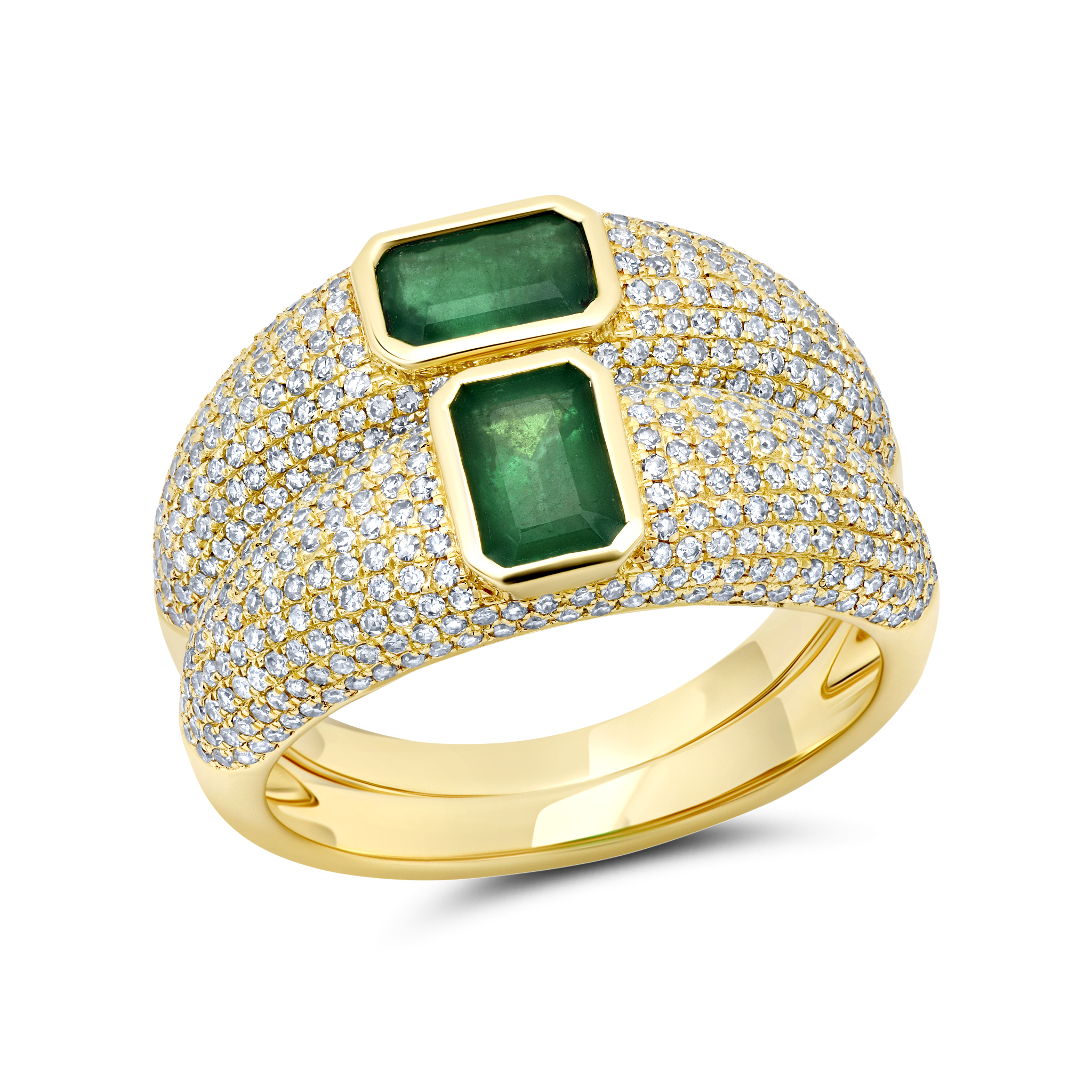 Double Thin Balloon Ring with Emeralds and White Pavé Diamonds - Gabriela Artigas