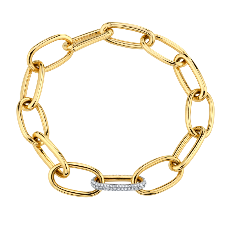 Long Rectangular Chain Bracelet with White Pavé Diamond Link - Gabriela Artigas