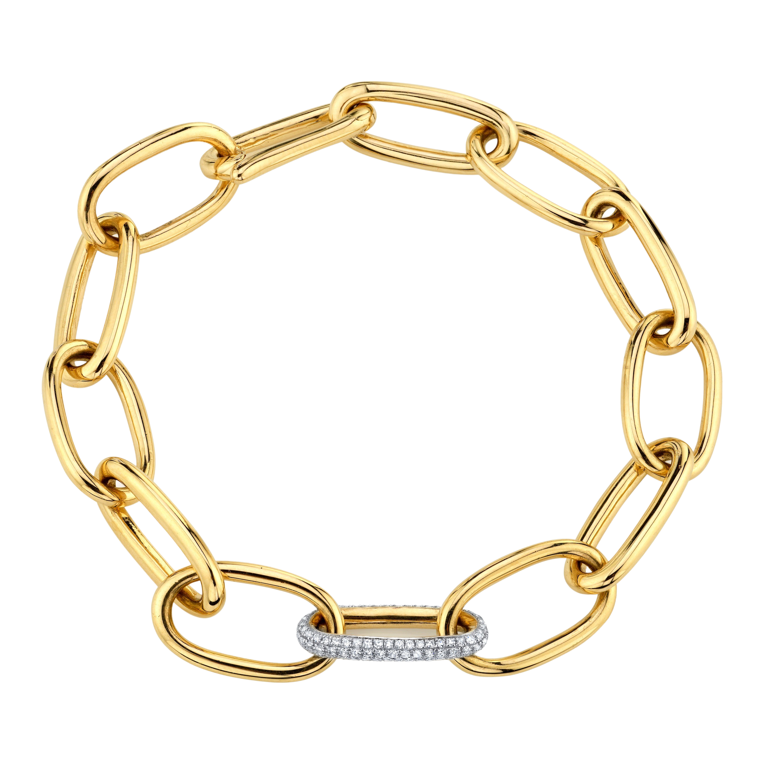 Long Rectangular Chain Necklace with White Pavé Diamond Link - Gabriela Artigas